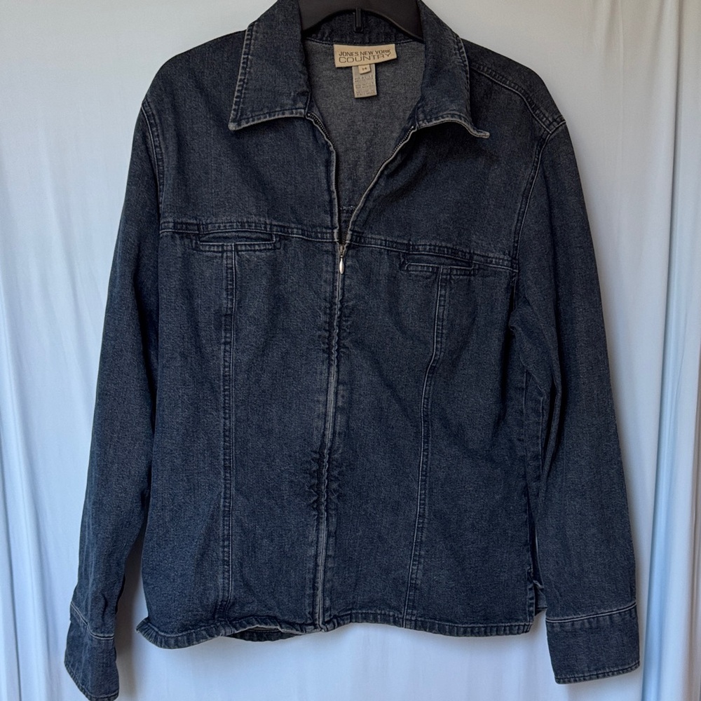 Vintage Dark Denim Zip-Up Jacket Size 14 Jones New York Country USA Made